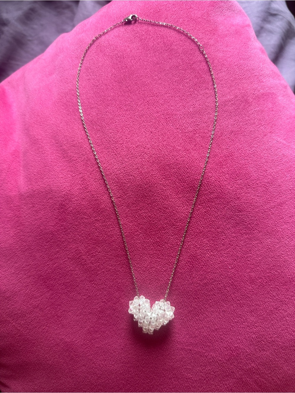 Crystal Cluster Heart Pendant Necklace - White